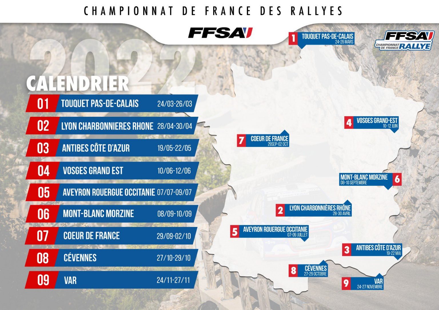 Calendrier Championnat de France des Rallyes Asphalte 2022